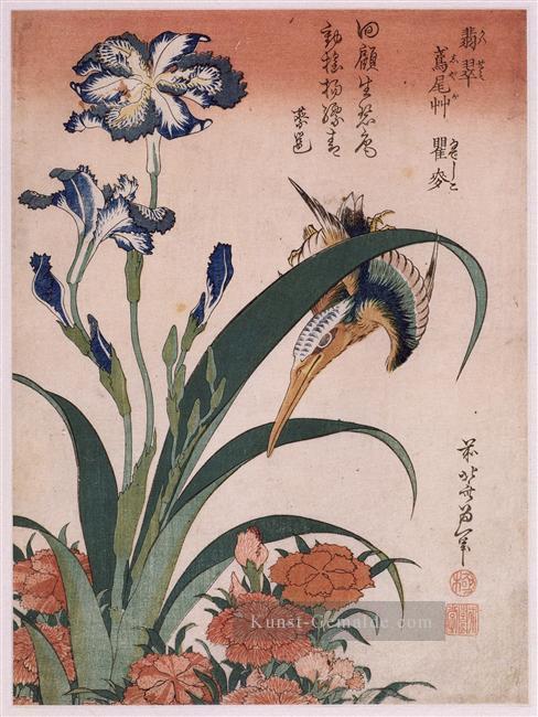 Eisvogel Nelke iris Katsushika Hokusai Ukiyoe Ölgemälde